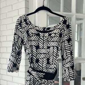 White Housw Black Market | Black and White Leaf Pattern Dress